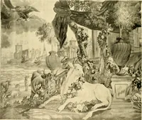 An illustration from Decorative textiles; an illustrated book on coverings for furniture, walls and floors, including damasks, brocades and velvets, tapestries, laces, embroideries, chintzes, cretones, drapery and furniture trimmings, wall papers, carpets and rugs, tooled and illuminated leathers (1918)