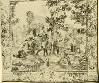 An illustration from Decorative textiles; an illustrated book on coverings for furniture, walls and floors, including damasks, brocades and velvets, tapestries, laces, embroideries, chintzes, cretones, drapery and furniture trimmings, wall papers, carpets and rugs, tooled and illuminated leathers (1918)