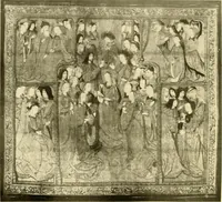 An illustration from Decorative textiles; an illustrated book on coverings for furniture, walls and floors, including damasks, brocades and velvets, tapestries, laces, embroideries, chintzes, cretones, drapery and furniture trimmings, wall papers, carpets and rugs, tooled and illuminated leathers (1918)