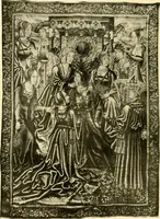 An illustration from Decorative textiles; an illustrated book on coverings for furniture, walls and floors, including damasks, brocades and velvets, tapestries, laces, embroideries, chintzes, cretones, drapery and furniture trimmings, wall papers, carpets and rugs, tooled and illuminated leathers (1918)