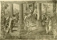 An illustration from Decorative textiles; an illustrated book on coverings for furniture, walls and floors, including damasks, brocades and velvets, tapestries, laces, embroideries, chintzes, cretones, drapery and furniture trimmings, wall papers, carpets and rugs, tooled and illuminated leathers (1918)