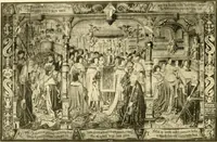 An illustration from Decorative textiles; an illustrated book on coverings for furniture, walls and floors, including damasks, brocades and velvets, tapestries, laces, embroideries, chintzes, cretones, drapery and furniture trimmings, wall papers, carpets and rugs, tooled and illuminated leathers (1918)