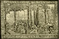 An illustration from Decorative textiles; an illustrated book on coverings for furniture, walls and floors, including damasks, brocades and velvets, tapestries, laces, embroideries, chintzes, cretones, drapery and furniture trimmings, wall papers, carpets and rugs, tooled and illuminated leathers (1918)