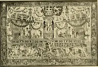 An illustration from Decorative textiles; an illustrated book on coverings for furniture, walls and floors, including damasks, brocades and velvets, tapestries, laces, embroideries, chintzes, cretones, drapery and furniture trimmings, wall papers, carpets and rugs, tooled and illuminated leathers (1918)