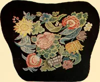 An illustration from Decorative textiles; an illustrated book on coverings for furniture, walls and floors, including damasks, brocades and velvets, tapestries, laces, embroideries, chintzes, cretones, drapery and furniture trimmings, wall papers, carpets and rugs, tooled and illuminated leathers (1918)