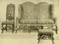 An illustration from Decorative textiles; an illustrated book on coverings for furniture, walls and floors, including damasks, brocades and velvets, tapestries, laces, embroideries, chintzes, cretones, drapery and furniture trimmings, wall papers, carpets and rugs, tooled and illuminated leathers (1918)