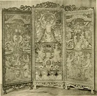 An illustration from Decorative textiles; an illustrated book on coverings for furniture, walls and floors, including damasks, brocades and velvets, tapestries, laces, embroideries, chintzes, cretones, drapery and furniture trimmings, wall papers, carpets and rugs, tooled and illuminated leathers (1918)