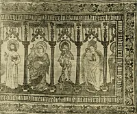An illustration from Decorative textiles; an illustrated book on coverings for furniture, walls and floors, including damasks, brocades and velvets, tapestries, laces, embroideries, chintzes, cretones, drapery and furniture trimmings, wall papers, carpets and rugs, tooled and illuminated leathers (1918)