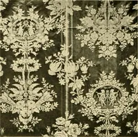 An illustration from Decorative textiles; an illustrated book on coverings for furniture, walls and floors, including damasks, brocades and velvets, tapestries, laces, embroideries, chintzes, cretones, drapery and furniture trimmings, wall papers, carpets and rugs, tooled and illuminated leathers (1918)