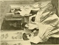 An illustration from Decorative textiles; an illustrated book on coverings for furniture, walls and floors, including damasks, brocades and velvets, tapestries, laces, embroideries, chintzes, cretones, drapery and furniture trimmings, wall papers, carpets and rugs, tooled and illuminated leathers (1918)