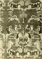 An illustration from Decorative textiles; an illustrated book on coverings for furniture, walls and floors, including damasks, brocades and velvets, tapestries, laces, embroideries, chintzes, cretones, drapery and furniture trimmings, wall papers, carpets and rugs, tooled and illuminated leathers (1918)