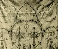 An illustration from Decorative textiles; an illustrated book on coverings for furniture, walls and floors, including damasks, brocades and velvets, tapestries, laces, embroideries, chintzes, cretones, drapery and furniture trimmings, wall papers, carpets and rugs, tooled and illuminated leathers (1918)