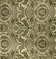 An illustration from Decorative textiles; an illustrated book on coverings for furniture, walls and floors, including damasks, brocades and velvets, tapestries, laces, embroideries, chintzes, cretones, drapery and furniture trimmings, wall papers, carpets and rugs, tooled and illuminated leathers (1918)