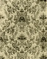 An illustration from Decorative textiles; an illustrated book on coverings for furniture, walls and floors, including damasks, brocades and velvets, tapestries, laces, embroideries, chintzes, cretones, drapery and furniture trimmings, wall papers, carpets and rugs, tooled and illuminated leathers (1918)