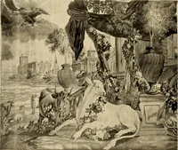 Picture 284 of 482 from Decorative textiles; an illustrated book on coverings for furniture, walls and floors, including damasks, brocades and velvets, tapestries, laces, embroideries, chintzes, cretonnes, drapery and furniture trimmings, wall papers, carpets and rugs, tooled and illuminated leathers (1918), leaf 265