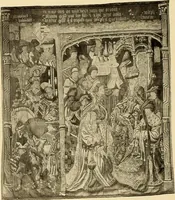 An illustration from Decorative textiles; an illustrated book on coverings for furniture, walls and floors, including damasks, brocades and velvets, tapestries, laces, embroideries, chintzes, cretonnes, drapery and furniture trimmings, wall papers, carpets and rugs, tooled and illuminated leathers (1918)