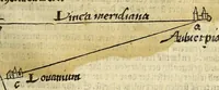 An illustration from De cosmographie va[n] Pe. Apianus. En[n] hoeme[n] de carten der lantscape[n] maect va[n] Ge[m]ma Phrysio bescreue[n], allen co[n]stigen en[n] subty len minsche[n] ter liefde[n] nu ierst in duytsche gesedt (1537)