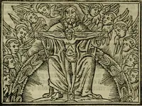 An illustration from Decretales dñi pape Gregorij noni : accurata diligetia nouissime post alias oes ipressiones [atque] pluribus cu exemplarib[us] emedate, aptissimisq[ue] imaginib[us] exculte : cu multiplicibus rep[er]torijs antiq[ui]s [et] de nouo factis ad materias quascuq[ue] inueniedas amplissimis : additis casibus Bernardi qui fruge [et] vtilitatem maximã studentibus exhibebunt (1528)