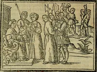 An illustration from Decretales dñi pape Gregorij noni : accurata diligetia nouissime post alias oes ipressiones [atque] pluribus cu exemplarib[us] emedate, aptissimisq[ue] imaginib[us] exculte : cu multiplicibus rep[er]torijs antiq[ui]s [et] de nouo factis ad materias quascuq[ue] inueniedas amplissimis : additis casibus Bernardi qui fruge [et] vtilitatem maximã studentibus exhibebunt (1528)