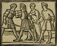 An illustration from Decretu[m] Gratiani : cu glossis dñi Joannis Theutonici prepositi Alberstatensis [et] annotationibus Bartholomei Brixiensis : [cum] diuisionibus Archidiaconi : [cum] Casibus a Bene., cõpositis per Bart. Brixi., correctis [et] pro clariore itellectu pluribus in locis extensis : [cum] concordia ad Bibliam : [cum] tabula marginalium glossularu[m] : [cum tabula] omniu canonu [et] concilio[rum] : [cum] Margarita Decreti : [cum] flosculis totius Decretia domio Joanne diacono compositis : [cum] additione in margine litteraru[m], quo minusculi characteres lineis intercepti, citius legenti appareant (1514)