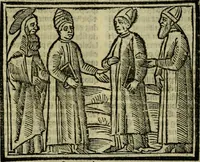 An illustration from Decretu[m] Gratiani : cu glossis dñi Joannis Theutonici prepositi Alberstatensis [et] annotationibus Bartholomei Brixiensis : [cum] diuisionibus Archidiaconi : [cum] Casibus a Bene., cõpositis per Bart. Brixi., correctis [et] pro clariore itellectu pluribus in locis extensis : [cum] concordia ad Bibliam : [cum] tabula marginalium glossularu[m] : [cum tabula] omniu canonu [et] concilio[rum] : [cum] Margarita Decreti : [cum] flosculis totius Decretia domio Joanne diacono compositis : [cum] additione in margine litteraru[m], quo minusculi characteres lineis intercepti, citius legenti appareant (1514)