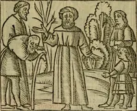 An illustration from Decretu[m] Gratiani : cu glossis dñi Joannis Theutonici prepositi Alberstatensis [et] annotationibus Bartholomei Brixiensis : [cum] diuisionibus Archidiaconi : [cum] Casibus a Bene., cõpositis per Bart. Brixi., correctis [et] pro clariore itellectu pluribus in locis extensis : [cum] concordia ad Bibliam : [cum] tabula marginalium glossularu[m] : [cum tabula] omniu canonu [et] concilio[rum] : [cum] Margarita Decreti : [cum] flosculis totius Decretia domio Joanne diacono compositis : [cum] additione in margine litteraru[m], quo minusculi characteres lineis intercepti, citius legenti appareant (1514)
