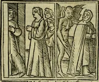 An illustration from Decretu[m] Gratiani : cu glossis dñi Joannis Theutonici prepositi Alberstatensis [et] annotationibus Bartholomei Brixiensis : [cum] diuisionibus Archidiaconi : [cum] Casibus a Bene., cõpositis per Bart. Brixi., correctis [et] pro clariore itellectu pluribus in locis extensis : [cum] concordia ad Bibliam : [cum] tabula marginalium glossularu[m] : [cum tabula] omniu canonu [et] concilio[rum] : [cum] Margarita Decreti : [cum] flosculis totius Decretia domio Joanne diacono compositis : [cum] additione in margine litteraru[m], quo minusculi characteres lineis intercepti, citius legenti appareant (1514)