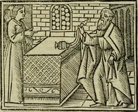 An illustration from Decretu[m] Gratiani : cu glossis dñi Joannis Theutonici prepositi Alberstatensis [et] annotationibus Bartholomei Brixiensis : [cum] diuisionibus Archidiaconi : [cum] Casibus a Bene., cõpositis per Bart. Brixi., correctis [et] pro clariore itellectu pluribus in locis extensis : [cum] concordia ad Bibliam : [cum] tabula marginalium glossularu[m] : [cum tabula] omniu canonu [et] concilio[rum] : [cum] Margarita Decreti : [cum] flosculis totius Decretia domio Joanne diacono compositis : [cum] additione in margine litteraru[m], quo minusculi characteres lineis intercepti, citius legenti appareant (1514)