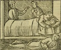 An illustration from Decretu[m] Gratiani : cu glossis dñi Joannis Theutonici prepositi Alberstatensis [et] annotationibus Bartholomei Brixiensis : [cum] diuisionibus Archidiaconi : [cum] Casibus a Bene., cõpositis per Bart. Brixi., correctis [et] pro clariore itellectu pluribus in locis extensis : [cum] concordia ad Bibliam : [cum] tabula marginalium glossularu[m] : [cum tabula] omniu canonu [et] concilio[rum] : [cum] Margarita Decreti : [cum] flosculis totius Decretia domio Joanne diacono compositis : [cum] additione in margine litteraru[m], quo minusculi characteres lineis intercepti, citius legenti appareant (1514)