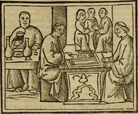 An illustration from Decretu[m] Gratiani : cu glossis dñi Joannis Theutonici prepositi Alberstatensis [et] annotationibus Bartholomei Brixiensis : [cum] diuisionibus Archidiaconi : [cum] Casibus a Bene., cõpositis per Bart. Brixi., correctis [et] pro clariore itellectu pluribus in locis extensis : [cum] concordia ad Bibliam : [cum] tabula marginalium glossularu[m] : [cum tabula] omniu canonu [et] concilio[rum] : [cum] Margarita Decreti : [cum] flosculis totius Decretia domio Joanne diacono compositis : [cum] additione in margine litteraru[m], quo minusculi characteres lineis intercepti, citius legenti appareant (1514)