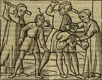 An illustration from Decretu[m] Gratiani : cu glossis dñi Joannis Theutonici prepositi Alberstatensis [et] annotationibus Bartholomei Brixiensis : [cum] diuisionibus Archidiaconi : [cum] Casibus a Bene., cõpositis per Bart. Brixi., correctis [et] pro clariore itellectu pluribus in locis extensis : [cum] concordia ad Bibliam : [cum] tabula marginalium glossularu[m] : [cum tabula] omniu canonu [et] concilio[rum] : [cum] Margarita Decreti : [cum] flosculis totius Decretia domio Joanne diacono compositis : [cum] additione in margine litteraru[m], quo minusculi characteres lineis intercepti, citius legenti appareant (1514)