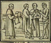 An illustration from Decretu[m] Gratiani : cu glossis dñi Joannis Theutonici prepositi Alberstatensis [et] annotationibus Bartholomei Brixiensis : [cum] diuisionibus Archidiaconi : [cum] Casibus a Bene., cõpositis per Bart. Brixi., correctis [et] pro clariore itellectu pluribus in locis extensis : [cum] concordia ad Bibliam : [cum] tabula marginalium glossularu[m] : [cum tabula] omniu canonu [et] concilio[rum] : [cum] Margarita Decreti : [cum] flosculis totius Decretia domio Joanne diacono compositis : [cum] additione in margine litteraru[m], quo minusculi characteres lineis intercepti, citius legenti appareant (1514)