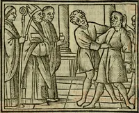 An illustration from Decretu[m] Gratiani : cu glossis dñi Joannis Theutonici prepositi Alberstatensis [et] annotationibus Bartholomei Brixiensis : [cum] diuisionibus Archidiaconi : [cum] Casibus a Bene., cõpositis per Bart. Brixi., correctis [et] pro clariore itellectu pluribus in locis extensis : [cum] concordia ad Bibliam : [cum] tabula marginalium glossularu[m] : [cum tabula] omniu canonu [et] concilio[rum] : [cum] Margarita Decreti : [cum] flosculis totius Decretia domio Joanne diacono compositis : [cum] additione in margine litteraru[m], quo minusculi characteres lineis intercepti, citius legenti appareant (1514)