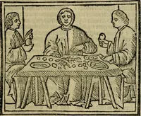 An illustration from Decretu[m] Gratiani : cu glossis dñi Joannis Theutonici prepositi Alberstatensis [et] annotationibus Bartholomei Brixiensis : [cum] diuisionibus Archidiaconi : [cum] Casibus a Bene., cõpositis per Bart. Brixi., correctis [et] pro clariore itellectu pluribus in locis extensis : [cum] concordia ad Bibliam : [cum] tabula marginalium glossularu[m] : [cum tabula] omniu canonu [et] concilio[rum] : [cum] Margarita Decreti : [cum] flosculis totius Decretia domio Joanne diacono compositis : [cum] additione in margine litteraru[m], quo minusculi characteres lineis intercepti, citius legenti appareant (1514)