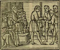 An illustration from Decretu[m] Gratiani : cu glossis dñi Joannis Theutonici prepositi Alberstatensis [et] annotationibus Bartholomei Brixiensis : [cum] diuisionibus Archidiaconi : [cum] Casibus a Bene., cõpositis per Bart. Brixi., correctis [et] pro clariore itellectu pluribus in locis extensis : [cum] concordia ad Bibliam : [cum] tabula marginalium glossularu[m] : [cum tabula] omniu canonu [et] concilio[rum] : [cum] Margarita Decreti : [cum] flosculis totius Decretia domio Joanne diacono compositis : [cum] additione in margine litteraru[m], quo minusculi characteres lineis intercepti, citius legenti appareant (1514)