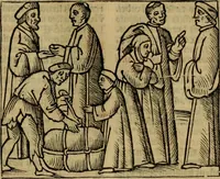 An illustration from Decretu[m] Gratiani : cu glossis dñi Joannis Theutonici prepositi Alberstatensis [et] annotationibus Bartholomei Brixiensis : [cum] diuisionibus Archidiaconi : [cum] Casibus a Bene., cõpositis per Bart. Brixi., correctis [et] pro clariore itellectu pluribus in locis extensis : [cum] concordia ad Bibliam : [cum] tabula marginalium glossularu[m] : [cum tabula] omniu canonu [et] concilio[rum] : [cum] Margarita Decreti : [cum] flosculis totius Decretia domio Joanne diacono compositis : [cum] additione in margine litteraru[m], quo minusculi characteres lineis intercepti, citius legenti appareant (1514)