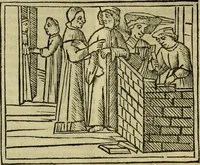 An illustration from Decretu[m] Gratiani : cu glossis dñi Joannis Theutonici prepositi Alberstatensis [et] annotationibus Bartholomei Brixiensis : [cum] diuisionibus Archidiaconi : [cum] Casibus a Bene., cõpositis per Bart. Brixi., correctis [et] pro clariore itellectu pluribus in locis extensis : [cum] concordia ad Bibliam : [cum] tabula marginalium glossularu[m] : [cum tabula] omniu canonu [et] concilio[rum] : [cum] Margarita Decreti : [cum] flosculis totius Decretia domio Joanne diacono compositis : [cum] additione in margine litteraru[m], quo minusculi characteres lineis intercepti, citius legenti appareant (1514)