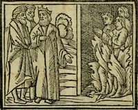 An illustration from Decretu[m] Gratiani : cu glossis dñi Joannis Theutonici prepositi Alberstatensis [et] annotationibus Bartholomei Brixiensis : [cum] diuisionibus Archidiaconi : [cum] Casibus a Bene., cõpositis per Bart. Brixi., correctis [et] pro clariore itellectu pluribus in locis extensis : [cum] concordia ad Bibliam : [cum] tabula marginalium glossularu[m] : [cum tabula] omniu canonu [et] concilio[rum] : [cum] Margarita Decreti : [cum] flosculis totius Decretia domio Joanne diacono compositis : [cum] additione in margine litteraru[m], quo minusculi characteres lineis intercepti, citius legenti appareant (1514)