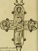 An illustration from De cruce Vaticana ex dono Iustini Augusti in parasceve maioris hebdomadae publicae venerationi exhiberi solita commentarius : cui accedit ritus salutationis crucis in ecclesia Antiochena Syrorum servatus, nunc primum Syriace & Latine editus adnotationibusque inlustratus (1779)