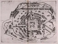 An illustration from De' disegni delle piv illvstri città et fortezza del mondo. la quale ne contiene cinquanta : con vna breve historia delle origini et accidenti loro, secondo l'ordine de' tempi (1569)
