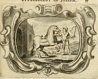 Picture 11 of 32 from De goddelycke voorsienigheydt uytgebeeldt in Joseph onder-coninck van Egypten : verciert met sinne-beelden ende sede-leeringen (1710), leaf 86