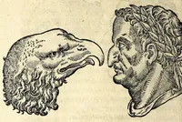 An illustration from De hvmana physiognomonia Ioannis Baptistae Portae Neapolitani libri IIII : qvi ab extimis, quae in hominum corporibus conspiciuntur signis, ita eorum naturas, mores & consilia (egregiis ad viuum expressis iconibvs) demonstrant, vt intimos animi recessus penetrare videantur ... : nunc ab innumeris mendis, quibus passim neapolitana scatebat editio, emendati, primumq[ue] in Germania in lucem editi : cum duplici rerum & verborum indice longe locupletissimo (1593)