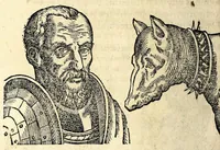 An illustration from De hvmana physiognomonia Ioannis Baptistae Portae Neapolitani libri IIII : qvi ab extimis, quae in hominum corporibus conspiciuntur signis, ita eorum naturas, mores & consilia (egregiis ad viuum expressis iconibvs) demonstrant, vt intimos animi recessus penetrare videantur ... : nunc ab innumeris mendis, quibus passim neapolitana scatebat editio, emendati, primumq[ue] in Germania in lucem editi : cum duplici rerum & verborum indice longe locupletissimo (1593)
