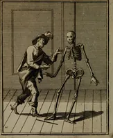 An illustration from De kapelle der dooden, of de algemeene dooden-spiegel. In welken alle menschen, van wat staat of rang zy zyn mogen, zich tot hun nut konnen beschouwen; om indagtig te zyn het memento mori, of gedenkt to sterven .. (1741)