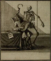 An illustration from De kapelle der dooden, of de algemeene dooden-spiegel. In welken alle menschen, van wat staat of rang zy zyn mogen, zich tot hun nut konnen beschouwen; om indagtig te zyn het memento mori, of gedenkt to sterven .. (1741)