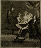 An illustration from De kapelle der dooden, of de algemeene dooden-spiegel. In welken alle menschen, van wat staat of rang zy zyn mogen, zich tot hun nut konnen beschouwen; om indagtig te zyn het memento mori, of gedenkt to sterven .. (1741)