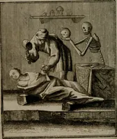 An illustration from De kapelle der dooden, of de algemeene dooden-spiegel. In welken alle menschen, van wat staat of rang zy zyn mogen, zich tot hun nut konnen beschouwen; om indagtig te zyn het memento mori, of gedenkt to sterven .. (1741)