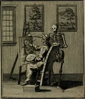 An illustration from De kapelle der dooden, of de algemeene dooden-spiegel. In welken alle menschen, van wat staat of rang zy zyn mogen, zich tot hun nut konnen beschouwen; om indagtig te zyn het memento mori, of gedenkt to sterven .. (1741)