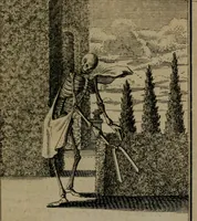 An illustration from De kapelle der dooden, of de algemeene dooden-spiegel. In welken alle menschen, van wat staat of rang zy zyn mogen, zich tot hun nut konnen beschouwen; om indagtig te zyn het memento mori, of gedenkt to sterven .. (1741)