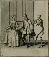 An illustration from De kapelle der dooden, of, De algemeene doodenspiegel : in welken all menschen, van wat staat of rang zy zyn mogen, zich tot hun nut konnen beschouwen : om indagtig ti zyn het memento mori, gedenkt te sterven ... (1737)
